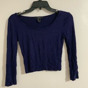 F21 Navy Blue three quarter sleeve crop top